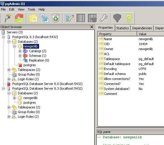 pgAdmin 2 newgenlib db's